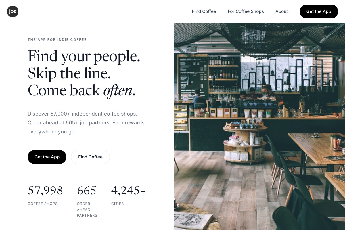 Joe Coffee website screenshot
